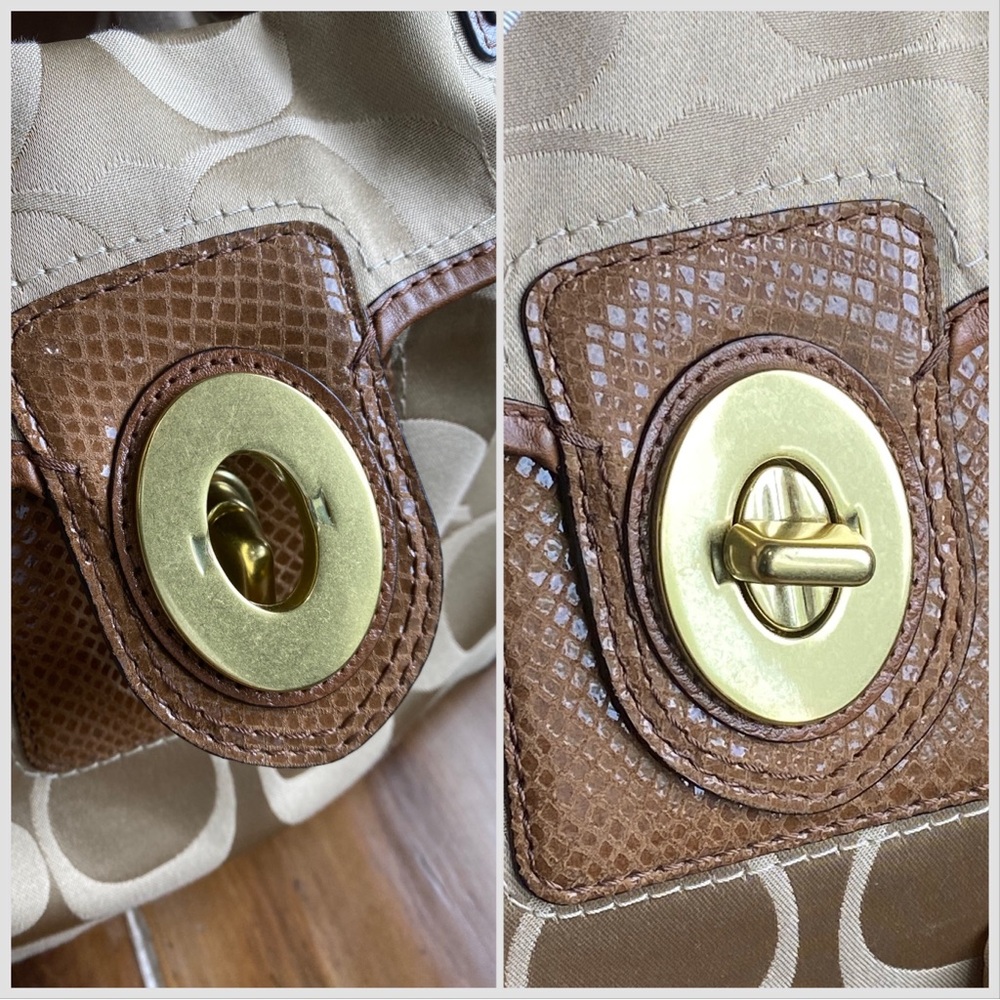 Coach Beige and Brown Signature Canvas Satchel. - Picture 5 of 15